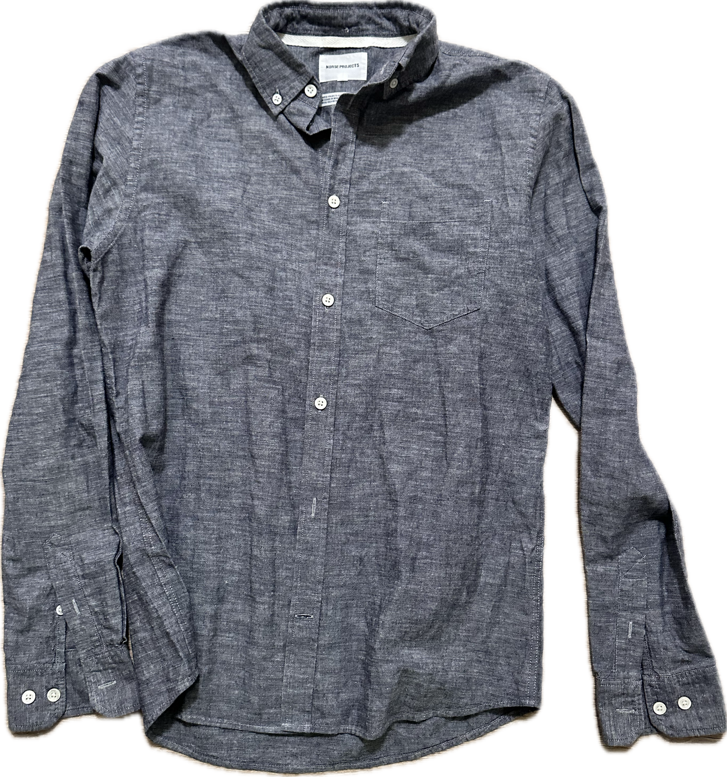 JUSTIFIED: Raylan's NORSE PROJECTS Charcoal Denim Button Down Shirt (M)