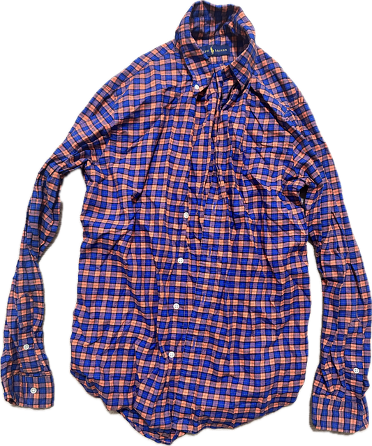 NEW GIRL: Schmidt's Ralph Laren Polo Orange and Blue Plaid Button Down Shirt (M)
