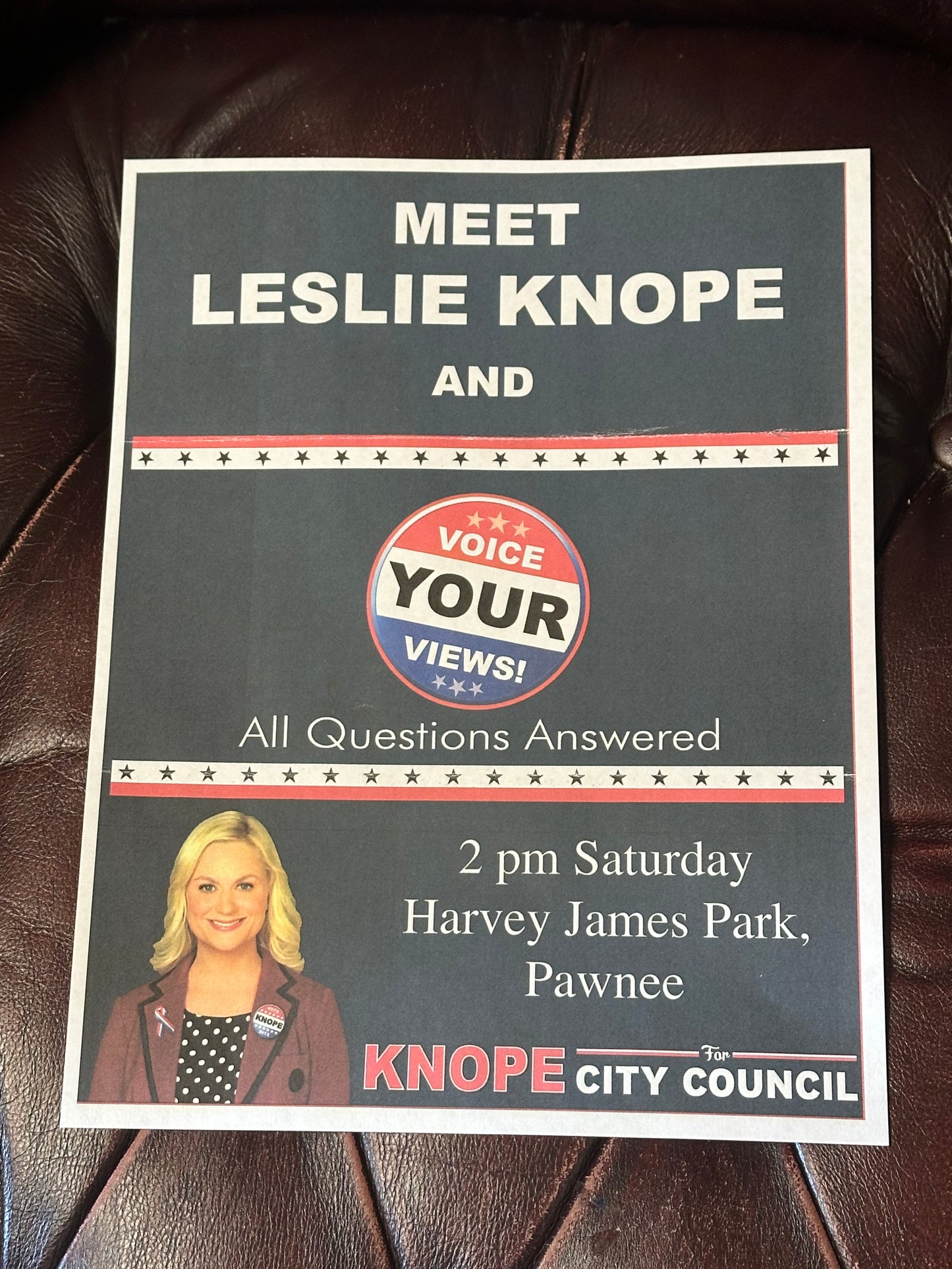 PARKS AND RECREATION: Leslie Knope's “Meet and Greet” The City Council Flyer