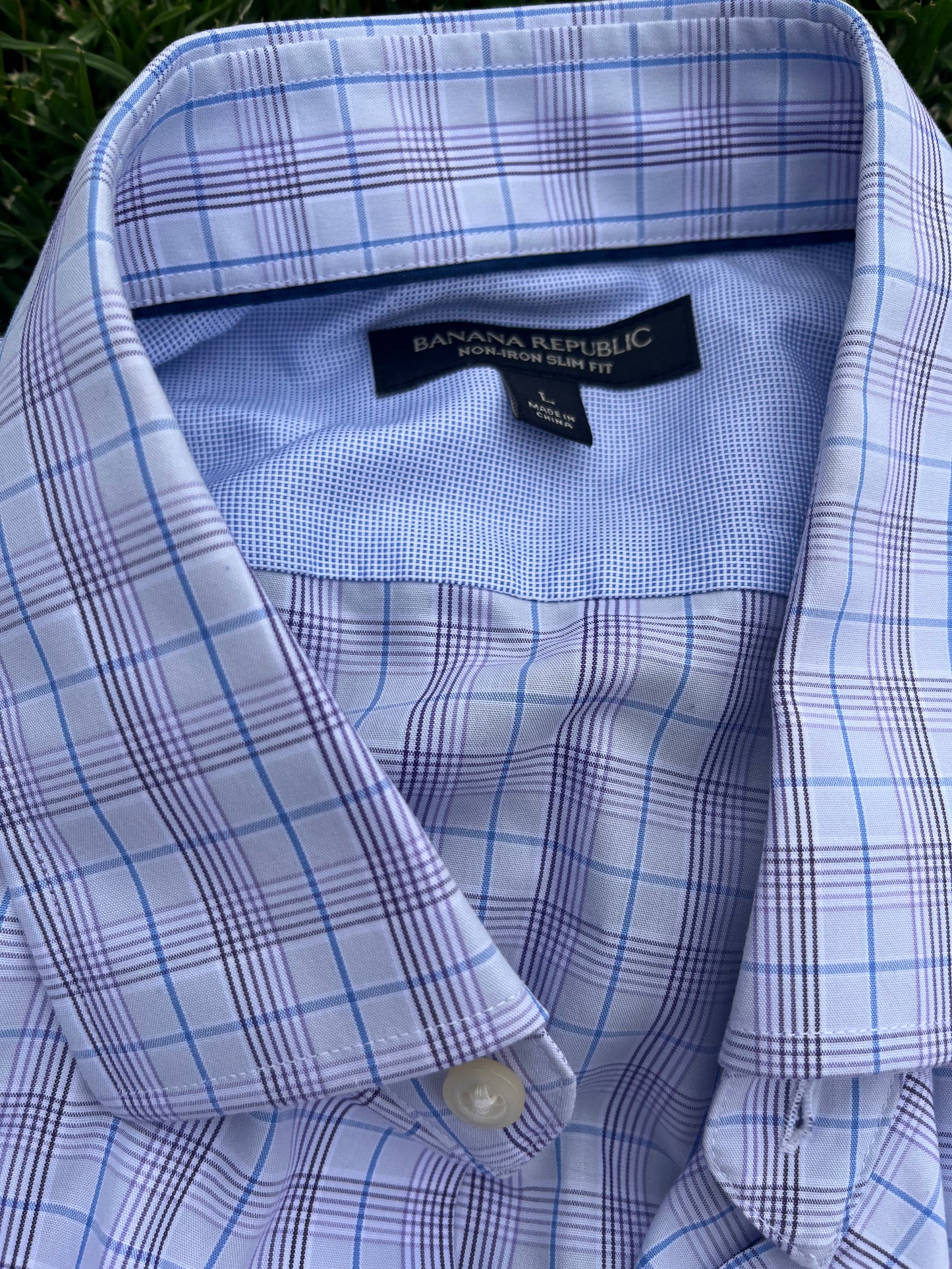 VEEP: Reed Scott “Dan Egan” BANANA REPUBLIC Purple and Blue Check Button Up Shirt from Episode 303 D.1 (L)