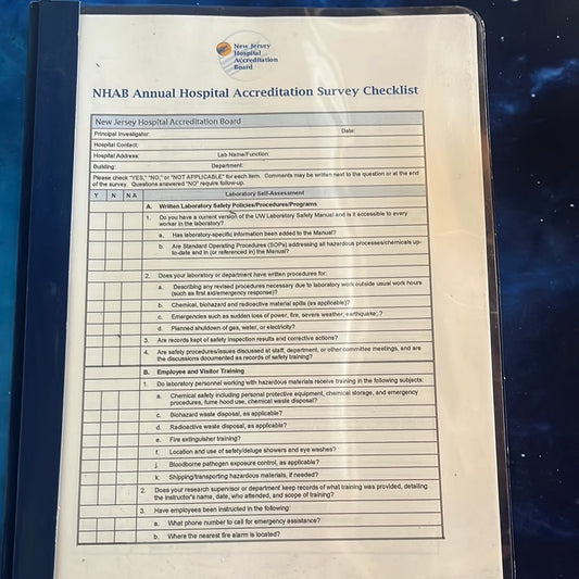 House: Dr. Gregory House NHAB Annual Hospital Accreditation Survey Checklist