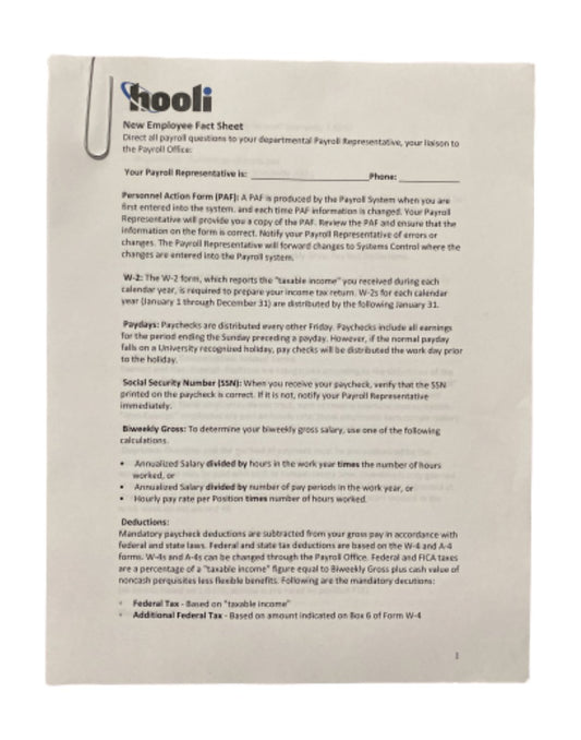 SILICON VALLEY: Hooli New Employee Fact Sheet