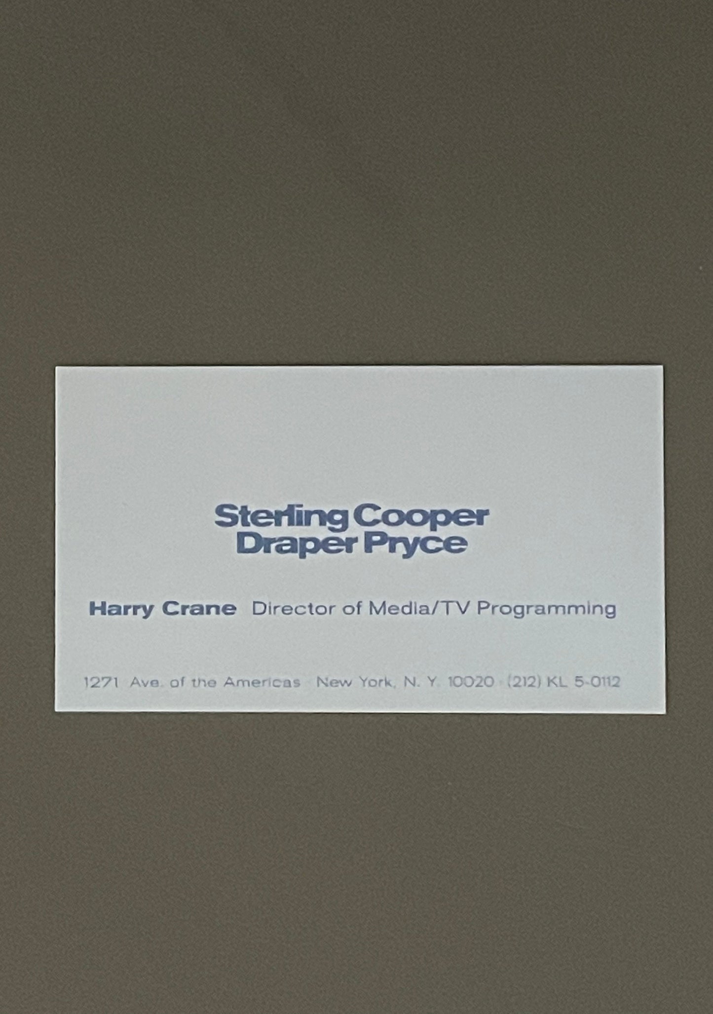 Mad Men: Harry Crane's Sterling Cooper Draper Pryce Business Card