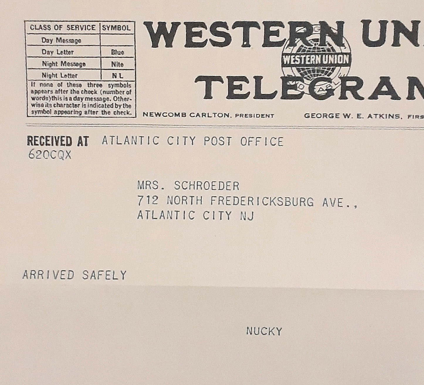 Boardwalk Empire: Nucky Thompson's HERO Western Union Telegram