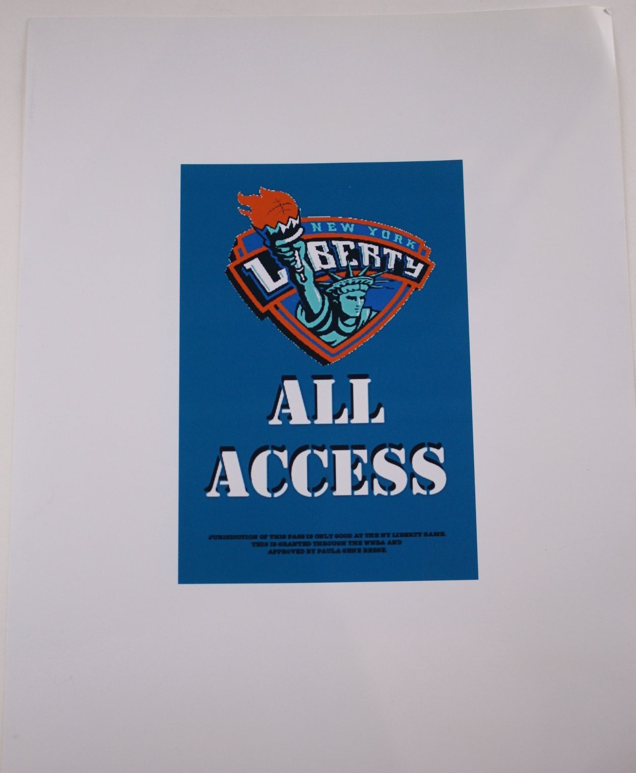 New York Liberty All Access Pass copies on 8x10