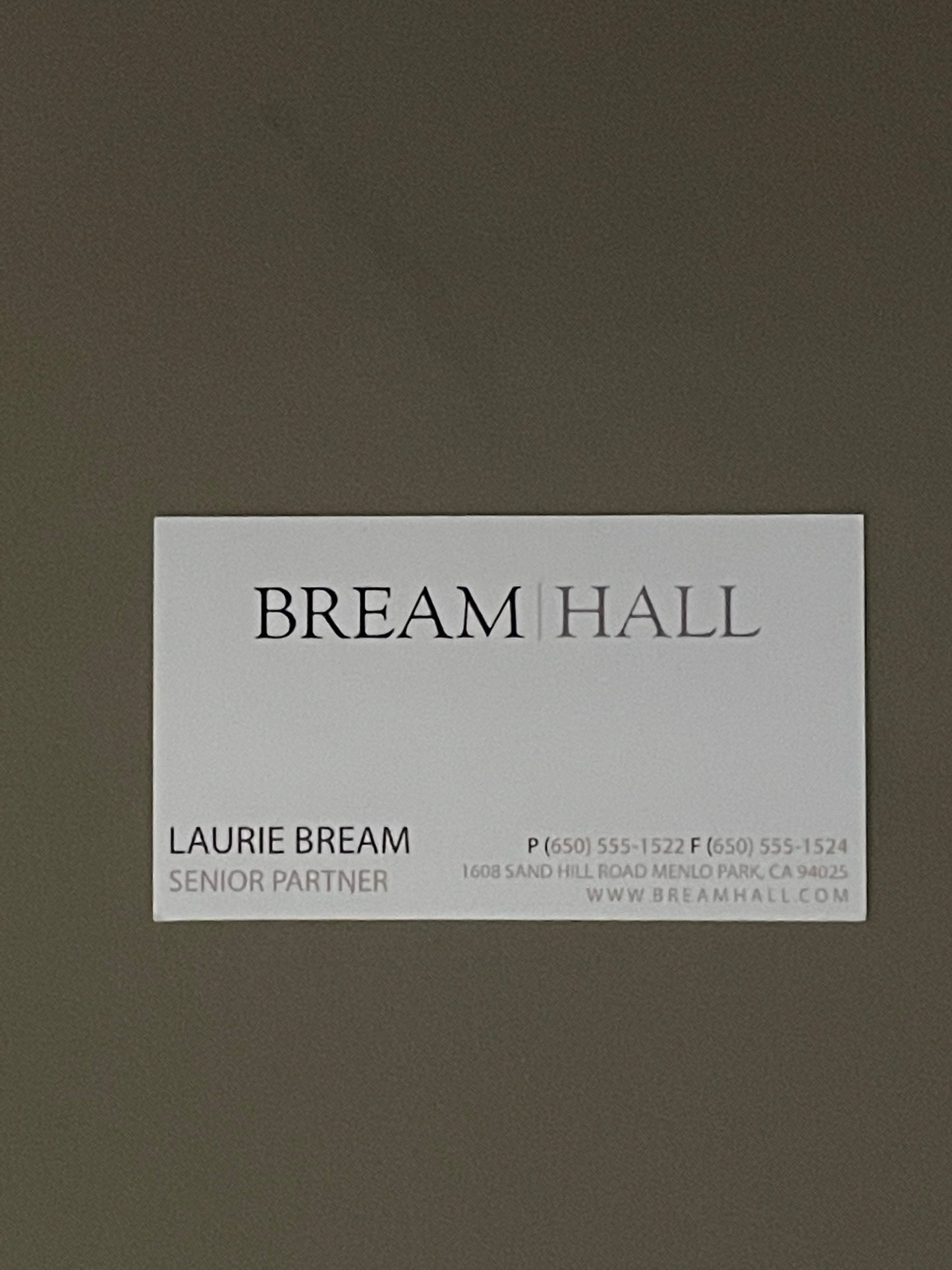 Silicon Valley: Laurie Bream's Bream Hall Senior Partner Buisness Card