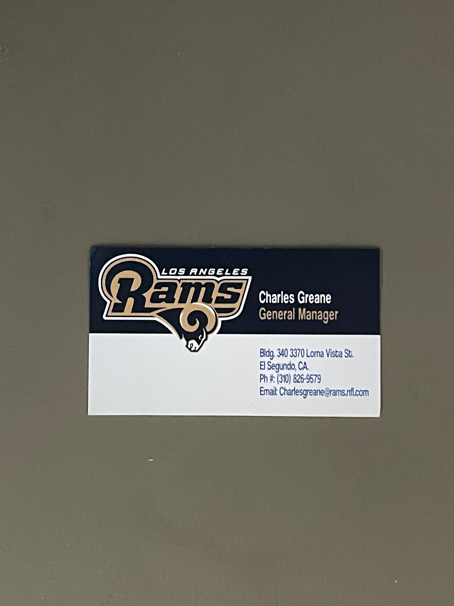 BALLERS: Charles Greane's Los Angeles Rams General Manager Business Card