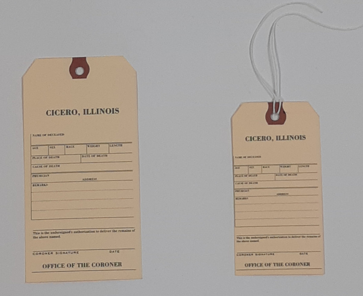 Boardwalk Empire: Cisero, Illinois Coroner Tag