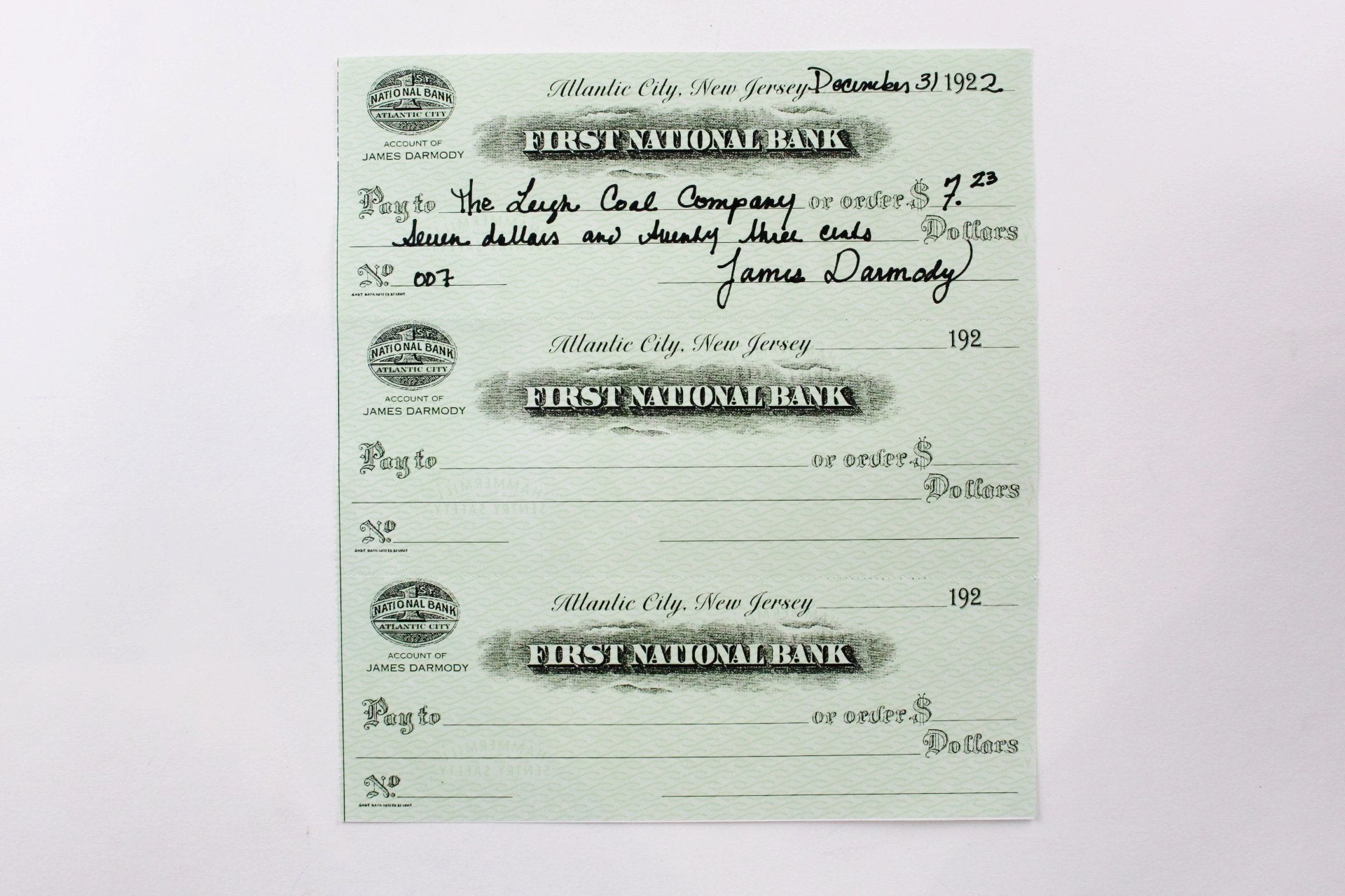 Boardwalk Empire's James Darmody's Checks From First National Bank (13 sheets)