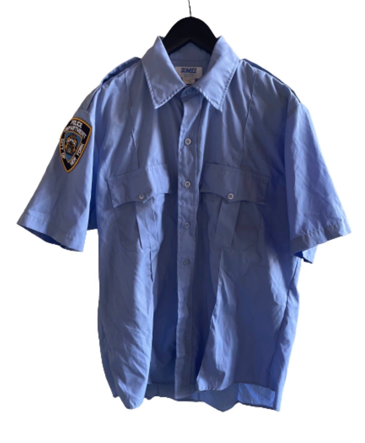 SHADES OF BLUE: Foreman's NYPD Light Blue Short Sleeve Shirt (L)
