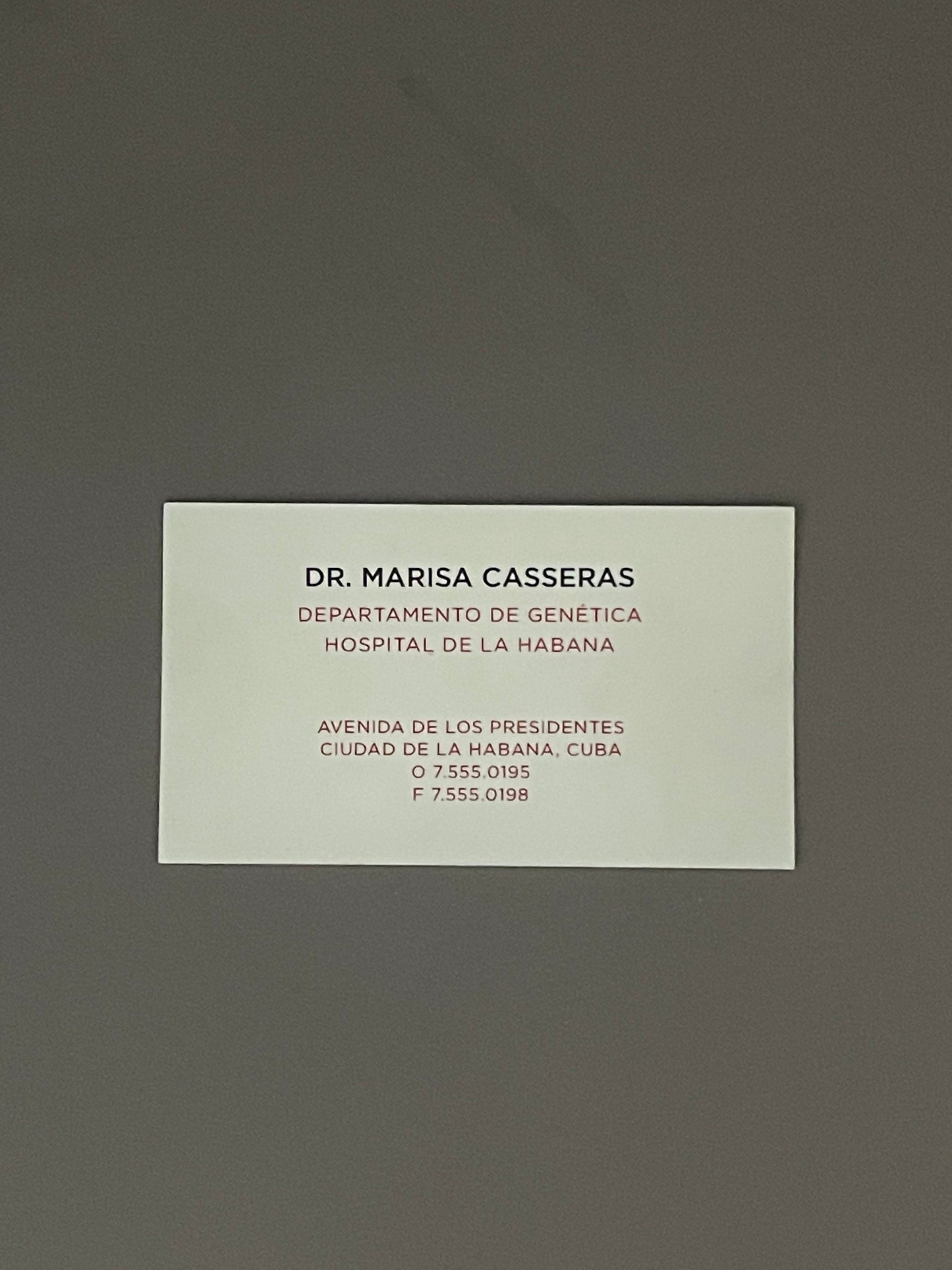 Royal Pains: Dr. Marisa Casseras' Hospital De La Habana Business Card