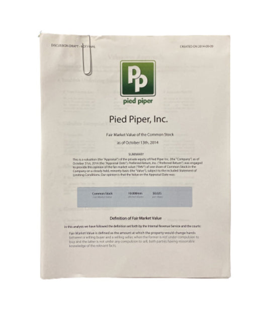 SILICON VALLEY: Pied Piper Fair Market Value of the Common Stock