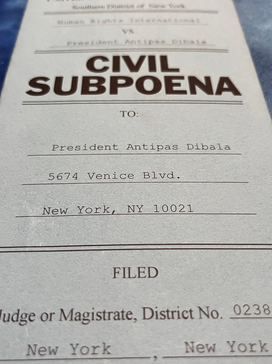 House: Human Rights International vs. President Antipas Dibala Civil Subpoena. (Light Blue)