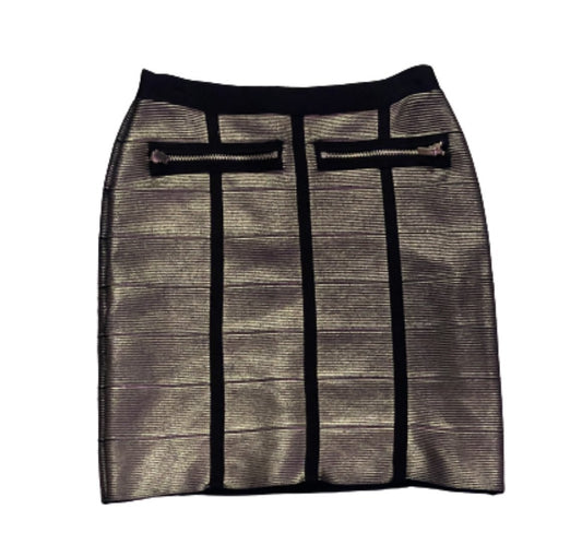 NEW GIRL: Jessica Day's BeBe Brand Gold & Black Mini Skirt (XS)