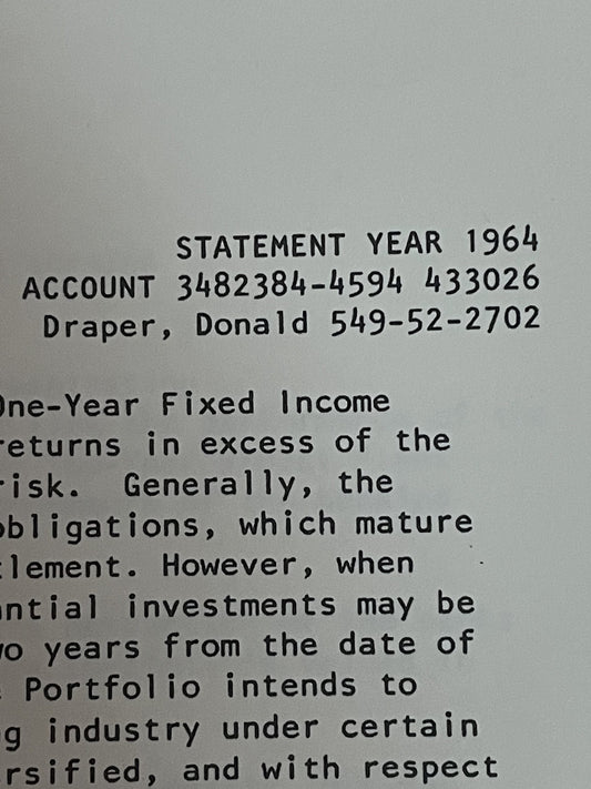 Mad Men: Don's 1964 Guaratee Trust Savings Bank Statement