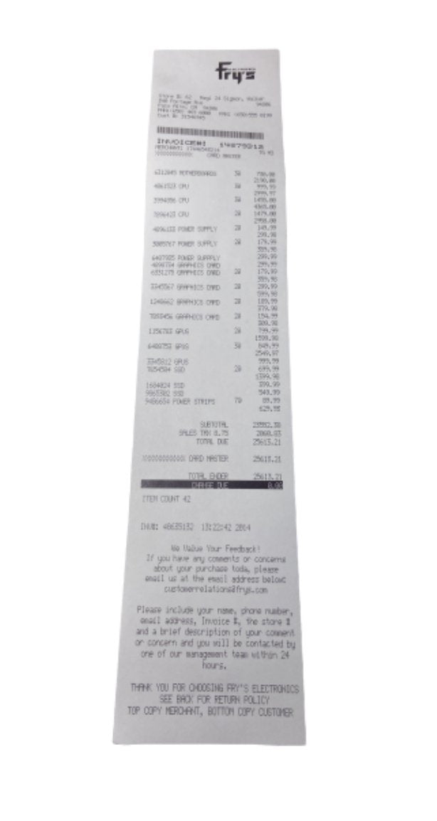 SILICON VALLEY:  Big Head's Fry's Electronics Receipt