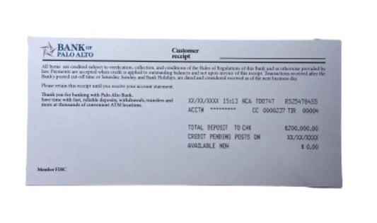 SILICON VALLEY: Richard's Bank of Palo Alto Customer Receipt