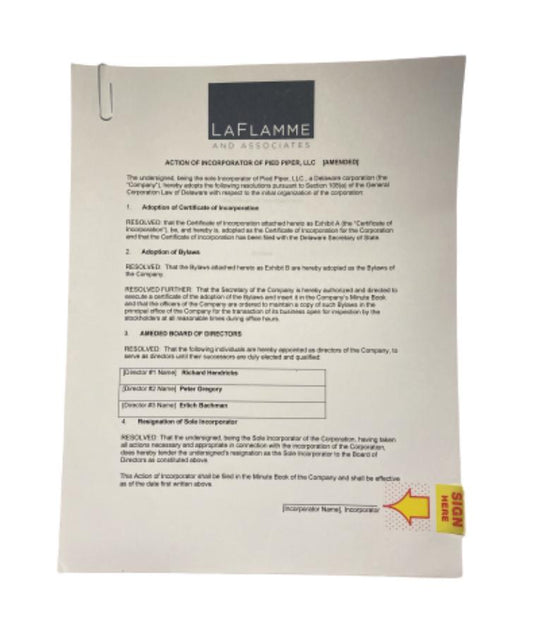 SILICON VALLEY: Richard’s HERO Action of Incorporator of Pied Piper Contract