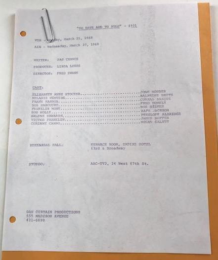 Mad Men: Ep. 604 "To Have and To Hold" Cast List and folders