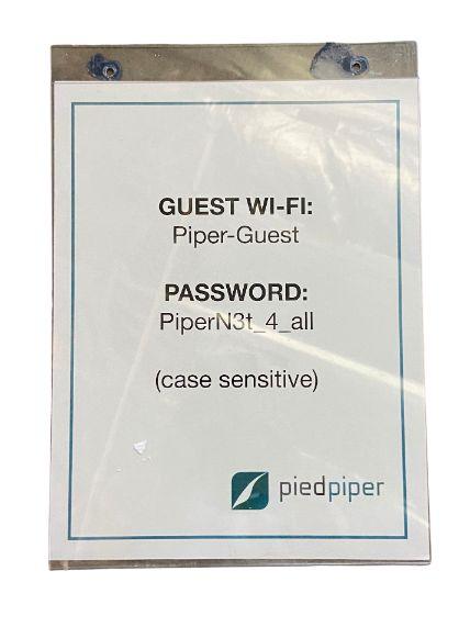 SILICON VALLEY: Pied Piper Guest Wifi Info Sign