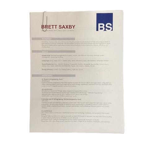 SILICON VALLEY: Brett Saxby's Resume