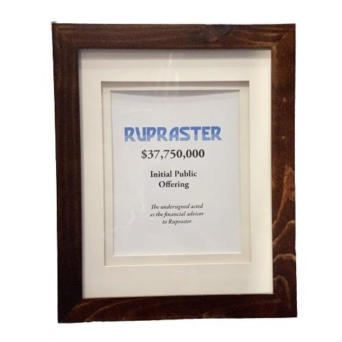 SILICON VALLEY:  Rupraster $37,750,000 Initial Public Offering