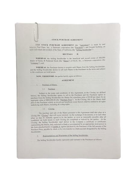 SILICON VALLEY: Donald Stolberg Stock Purchase Agreement from Hooli