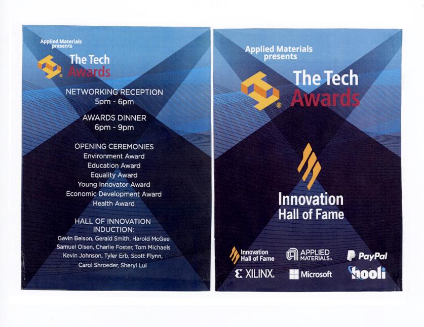 The Tech Awards Plaque for Gavin Belson