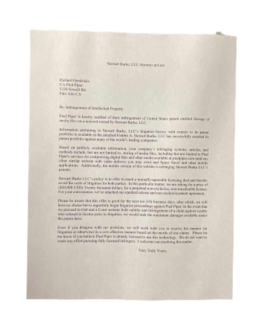 SILICON VALLEY: Stewart Burke Infringement of Intellectual Property Email to Richard Hendricks