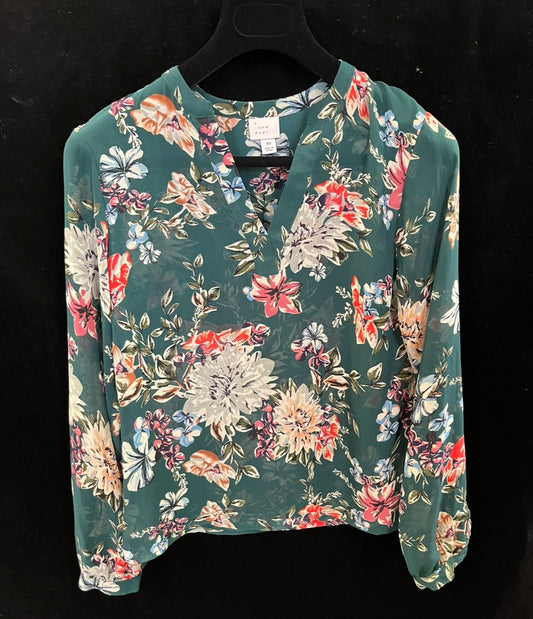 SILICON VALLEY: Monica's green flower Silk Top Shirt (S)
