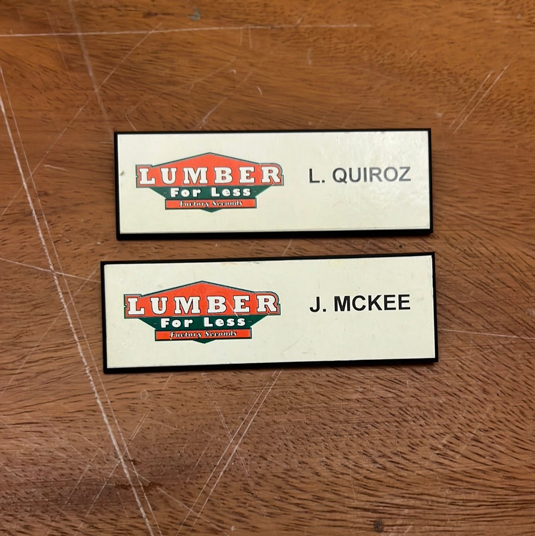 BONES: Lumber for Less Name tag Props