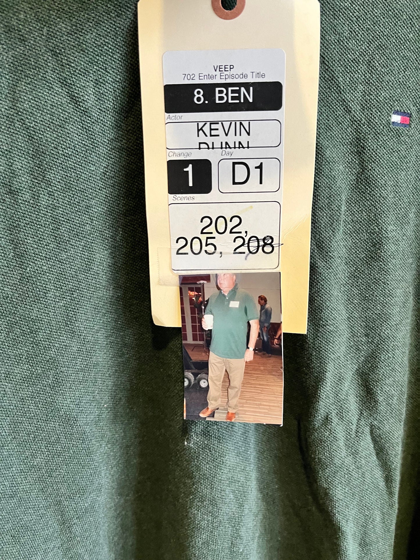 VEEP: Ben Cafferty's Ep 702 Short Sleeve Tommy Hilfiger green Shirt and Show Tag