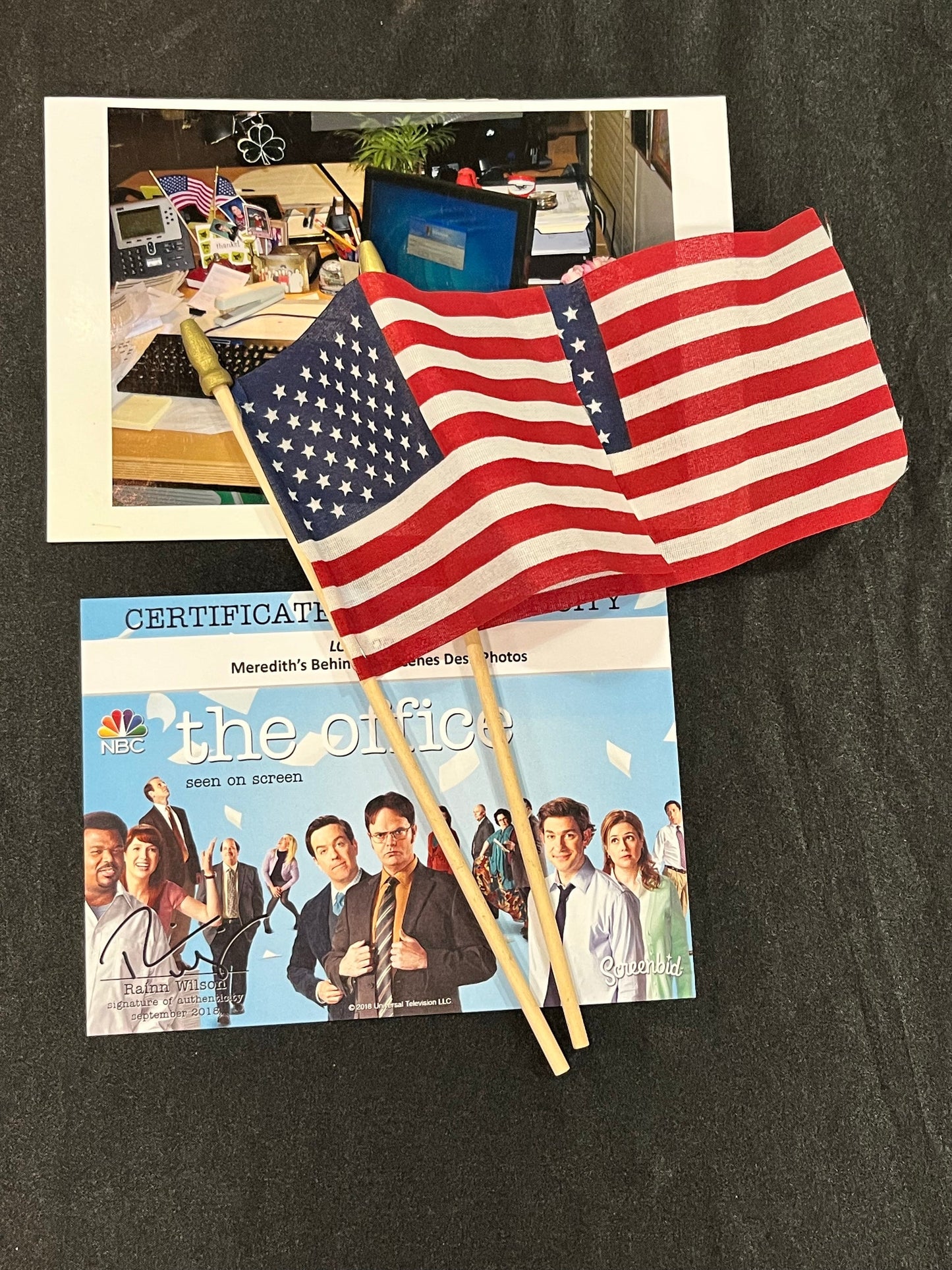 THE OFFICE: Meredith's Desktop American Flags Behind The Scenes Desk Photo