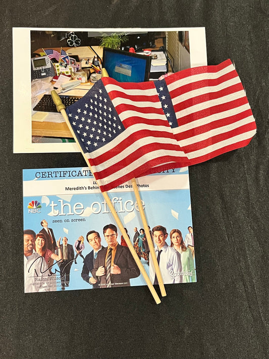 THE OFFICE: Meredith's Desktop American Flags Behind The Scenes Desk Photo