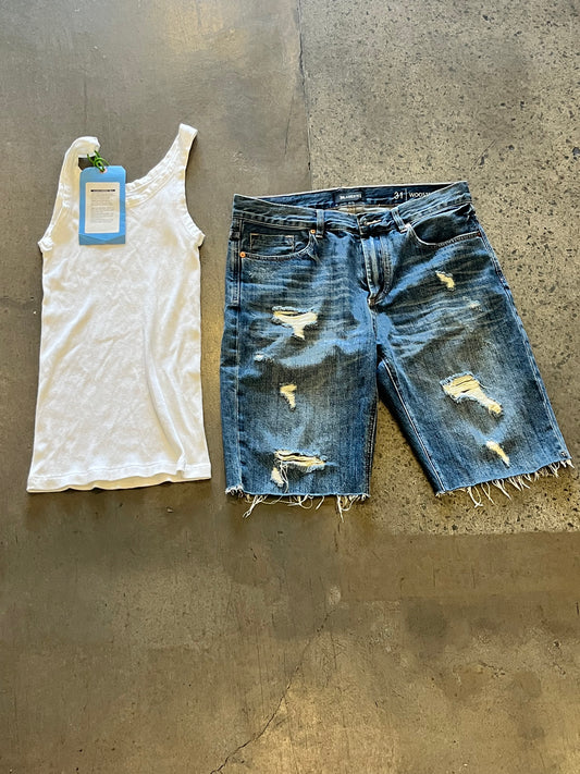 Silicon Valley: Russ Hanneman's White Tank Top and BLANKNYC Denim Jean Shorts from "RussFest"