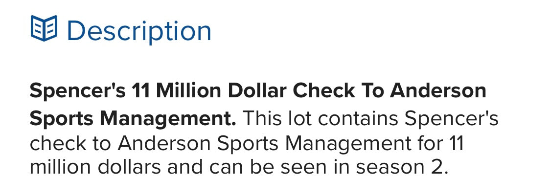 BALLERS: Spencer's HERO $11MM Cashiers Check Signed from Episode 210 Sc 6