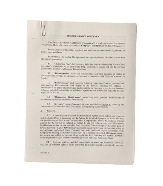 SILICON VALLEY: Retinabyte Inc. Master Service Agreement for Pied Piper